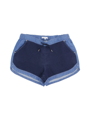 Chloé Kids Two-tone Drawstring Denim Shorts