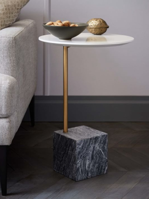 Cube C-side Table - White/gray Marble
