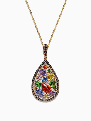 Effy Watercolors 14k Yellow Gold Multi Sapphire & Diamond Pendant, 4.21 Tcw