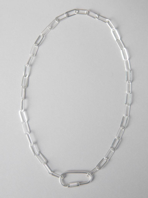 Xl Flat Link Paper Clip Sterling Chain With Carabiner