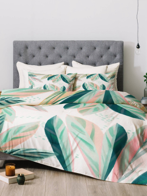 Zoe Wodarz Painterly Palm Comforter Set - Green Deny Designs