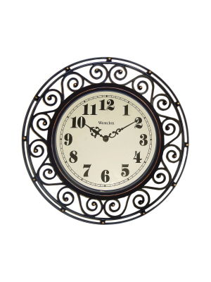 12" Wrought Iron Style Round Wall Clock Black/bronze-westclox