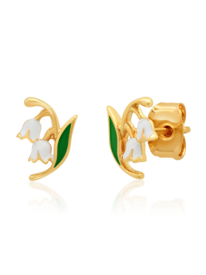 Tai Gold White Enamel Lily Of The Valley Post Earrings