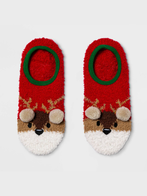 Women's Reindeer Holiday Cozy Pull-on Socks With Grippers - Wondershop™ Red 4-10