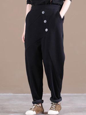 Plus Size - Women Black Elastic Waist Pocket Pants