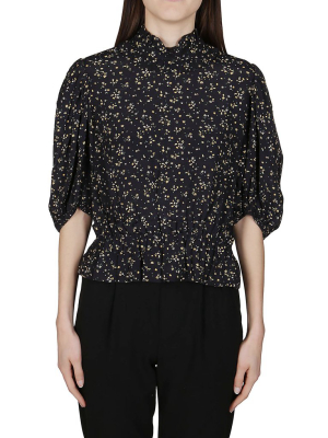 Ganni Floral Print Mock-neck Blouse