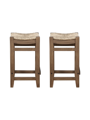 Set Of 2 26" Davenport Wood Counter Height Barstools With Rush Seats Light Amber - Alaterre Furniture