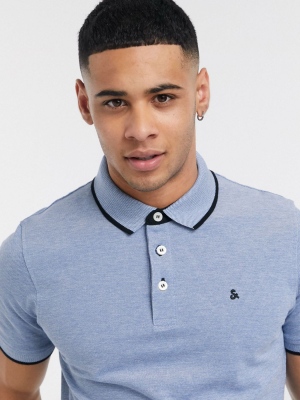 Jack & Jones Essentials Slim Fit Tipped Pique Logo Polo In Blue