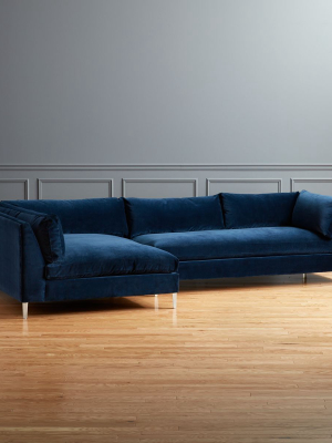 Decker 2-piece Blue Velvet Sectional Sofa