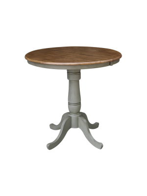 Kyle Round Top Pedestal Table With Leaf Hickory Brown/stone Gray - International Concepts