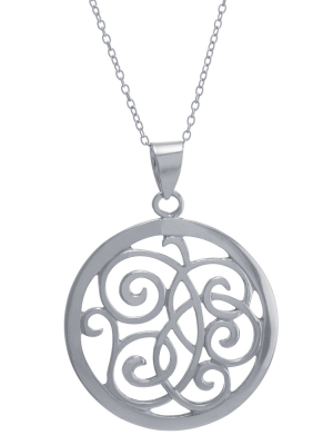 Women's Sterling Silver Open Swirl Circle Pendant (18")