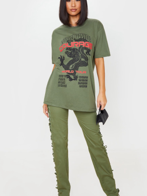 Khaki Dragon Oversized T Shirt