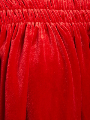 Peasant Velvet Off Shoulder Mini Dress - Tango Red