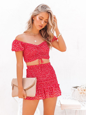 Forever After All Floral Smocked Skort - Red