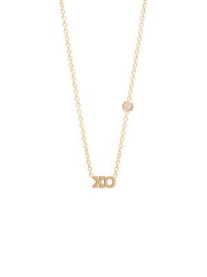 14k Itty Bitty Xo Necklace With Floating Diamond