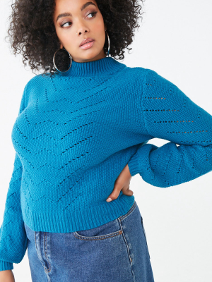 Plus Size Pointelle Mock Neck Sweater