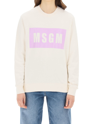 Msgm Logo Printed Ribbed Hem Sweatshirt