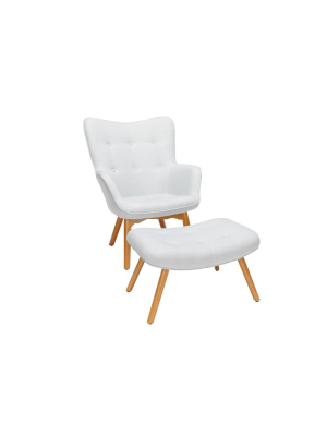 Tufted Fabric Mid-century Modern Lounge Chair With Ottoman Solid Honey Beechwood Legs - Ofm
