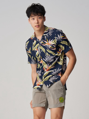 Short Sleeve Camp Collar Shirt - Floral Print
