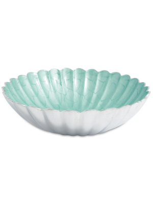 Julia Knight Peony 15" Round Bowl In Aqua