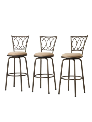 Set Of 3 Camilla Adjustable Swivel Barstool Scroll Back Peat Brown - Inspire Q