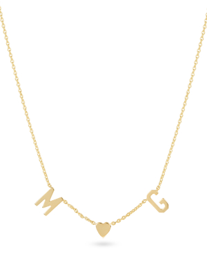 Gold Two Initial And Teeny Heart Necklace