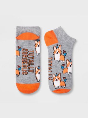 Women's "totally Corgeous" Dog Low Cut Socks - Xhilaration™ Heather Gray 4-10