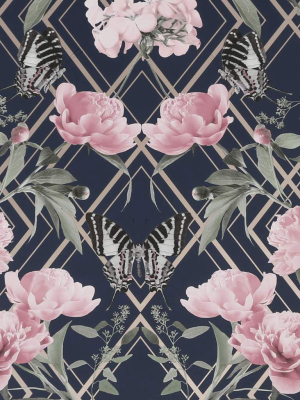 Botanical Trellis Navy And Pink Wallpaper From The Capsule Collection By Graham & Brown