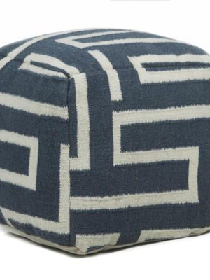 Hand-knitted Contemporary Wool Pouf, Blue