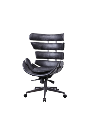 Metal Framed Wingback Office Chair With Leatherette Upholstered Horizontal Panels Black/gray - Benzara