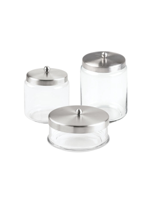 Mdesign Glass Storage Apothecary Jar For Bathroom, Set Of 3 - Clear/brushed