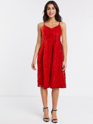 Vila Applique Midi Skater Dress In Red