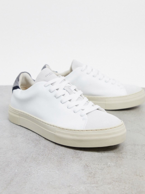 Selected Homme Premium Leather Sneakers With Thick Sole In White & Vintage