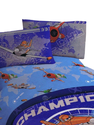 4pc Planes Full Bed Sheet Set Dusty Crophopper Racing Bedding Accessories - Disney..