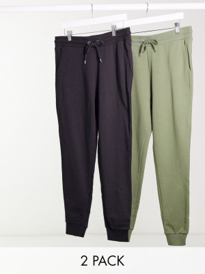 Asos Design Skinny Sweatpants 2 Pack Black/olive Green