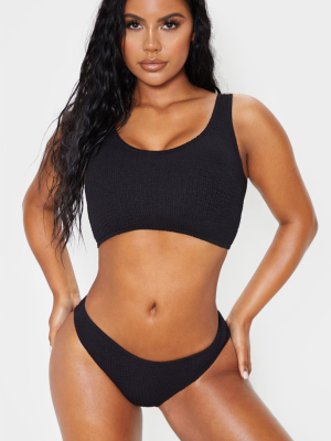 Black Fuller Bust Crinkle Deep Scoop Bikini Top