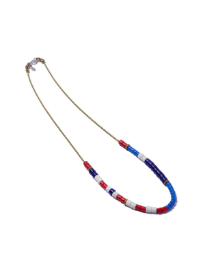 Masai Bead & Ball Chain Necklace Blue, Red & White