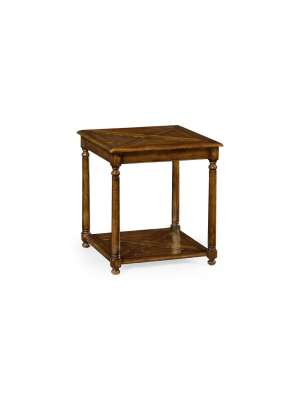 Square Parquet Topped Side Table With Undertier