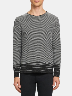 Crewneck Sweater In Striped Linen Blend