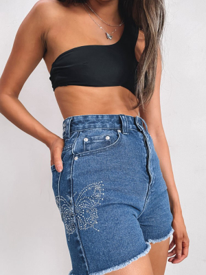 Butterfly Denim Shorts Blue Denim