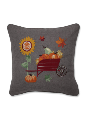 Pumpkins/sunflower And Wheelbarrow Embroidered Throw Pillow - Pillow Perfect