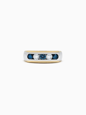 Effy Men's 14k Two-tone Gold Blue And White Diamond Ring, 0.98 Tcw