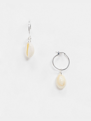 Weekday Sea Drop Shell Hoop Earrings In Silver