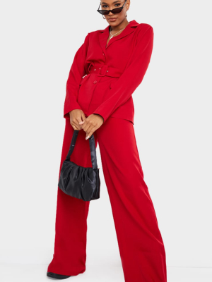 Red Woven Wide Leg Suit Pants