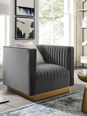 Quinn Vertical Channel Tufted Accent Performance Velvet Armchair