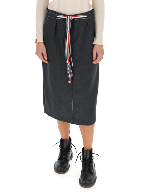 Thom Browne Striped Tie Waist Midi Skirt