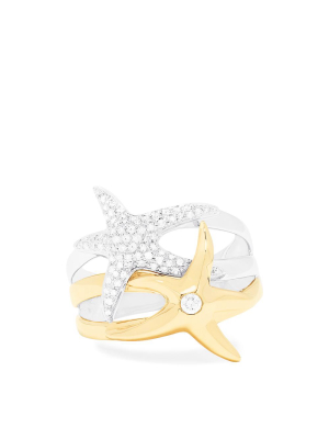 Effy Seaside 14k White And Yellow Gold Diamond Starfish Ring, 0.39 Tcw