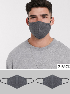 Asos Design 2 Pack Face Covering In Charcoal Marl Jersey