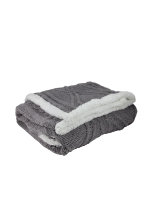 Northlight 50" X 60" Cable Knit Plush Sherpa Throw Blanket - Gray/white