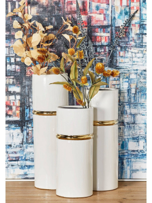 Set Of 3 Modern Cylindrical Ceramic Vases White - Olivia & May